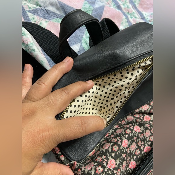MADDEN GIRL Floral Black Leather Panel Backpack
